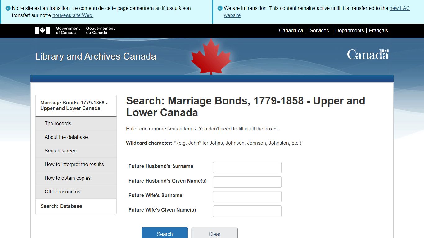 Search: Marriage Bonds, 1779-1858 - Upper and Lower Canada